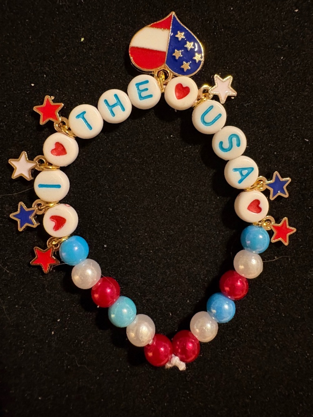 I Love The USA Patriotic Stretch Bracelet Stars & Heart - Parky’s Place Handmade